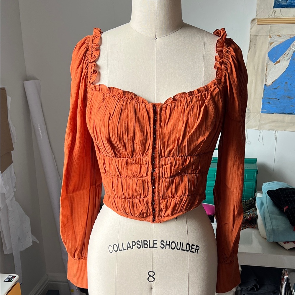 Orange Ruffled Long Sleeve Top
